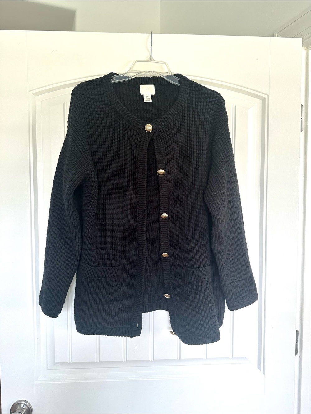 H&M Black Ribbed Button-Front Women's Cardigan